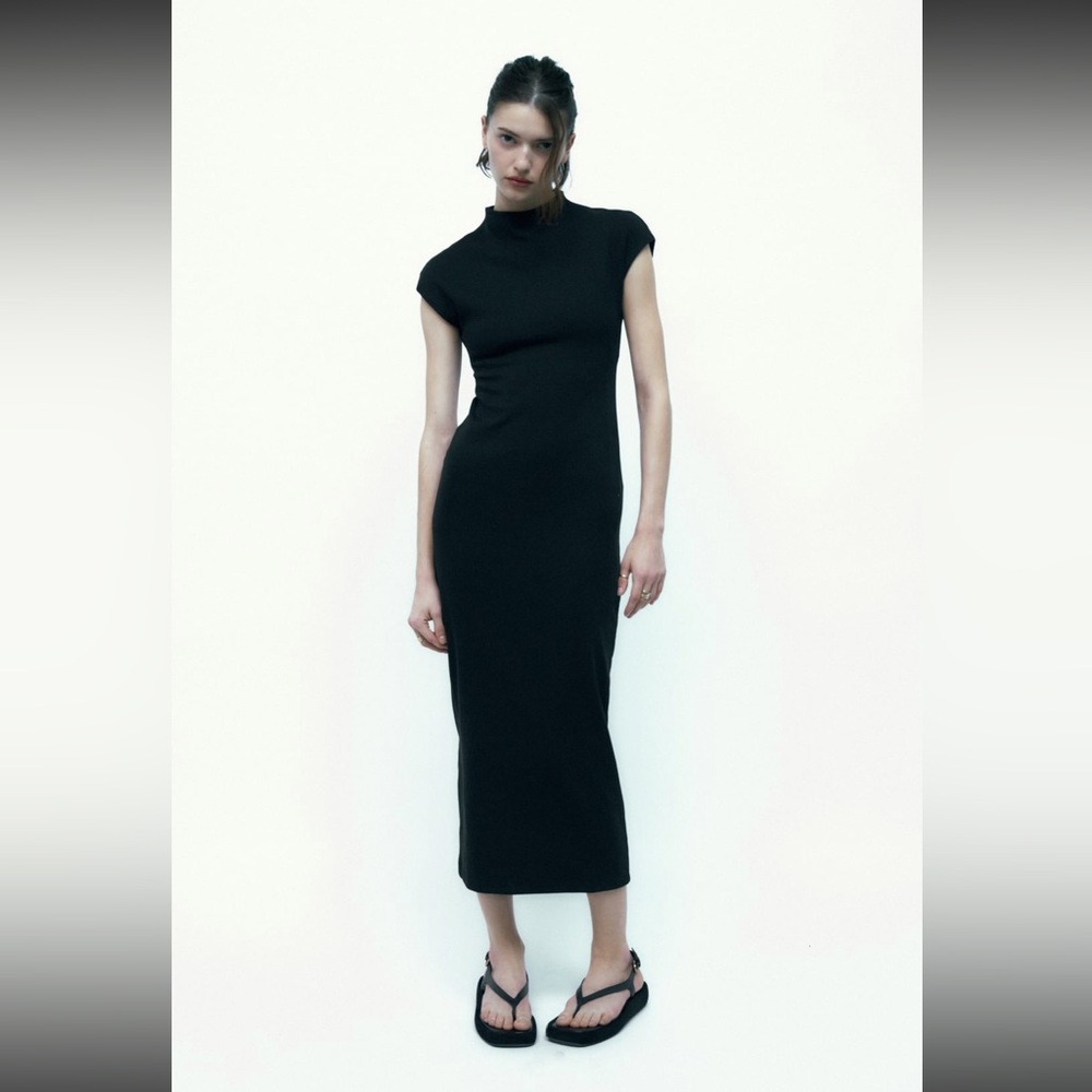 Black soft knit bodycon midi